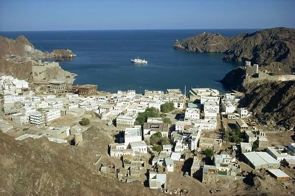 Aerial view over the harbour at Muscat