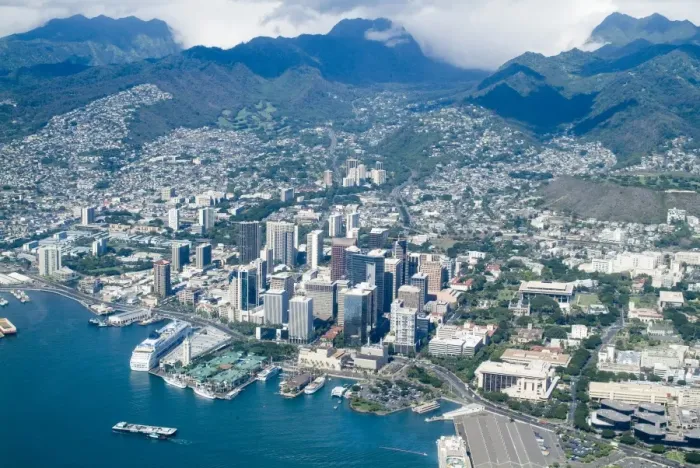 Framed Print : Aerial view of Honolulu and Waikiki Framed Print : Aerial view of Honolulu and Waikiki