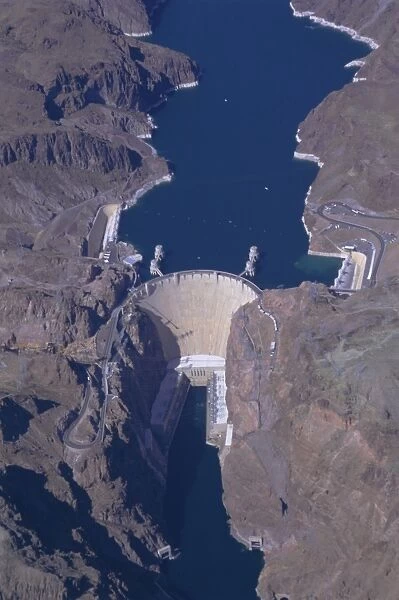 Aerial view of the Hoover Dam and Lake Mead