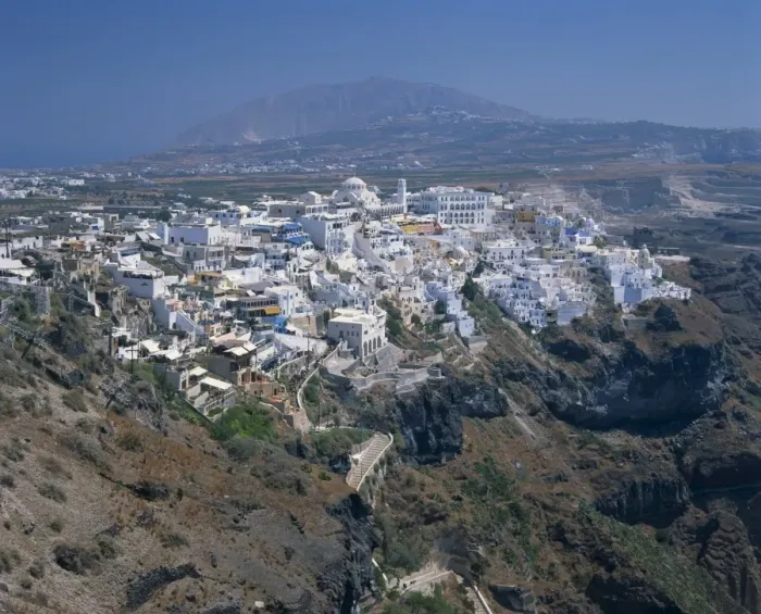 Framed Print : Aerial view over the houses of Fira Town Framed Print : Aerial view over the houses of Fira Town