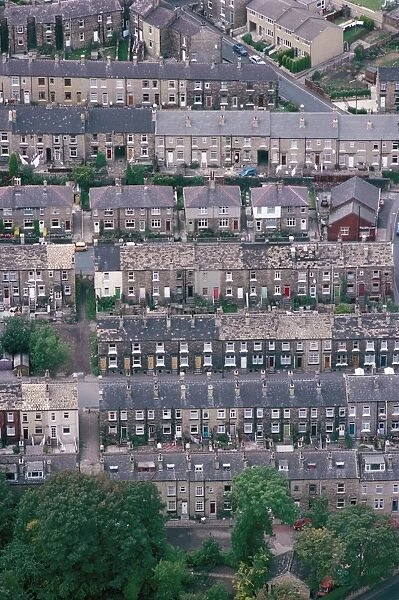 Aerial view of back to back housing near Bradford, Yorkshire, England, United Kingdom
