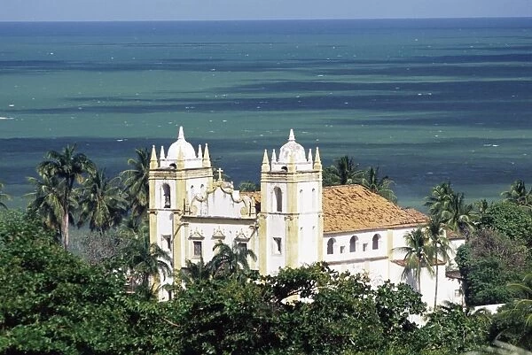 Aerial view of Igrejia NS do Carmo and sea in background, Olinda, Per. Brazil