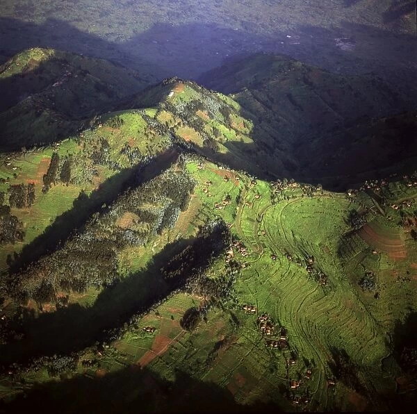 Aerial view of intensive agriculture in Rwanda, Africa