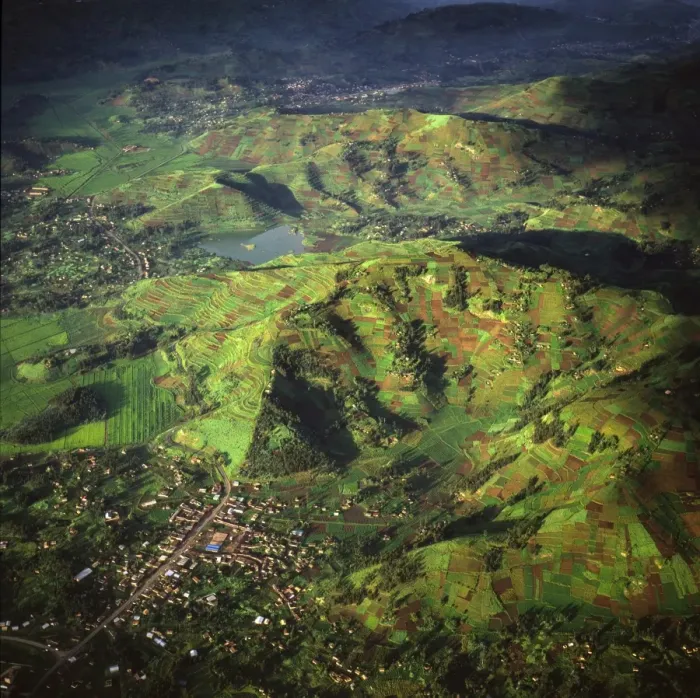 Framed Print : Aerial view of intensive agriculture in Rwanda, Africa Framed Print : Aerial view of intensive agriculture in Rwanda, Africa