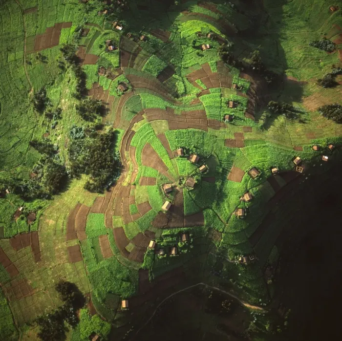 Framed Print : Aerial view of intensive agriculture in Rwanda, Africa Framed Print : Aerial view of intensive agriculture in Rwanda, Africa