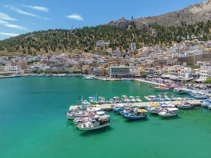 Framed Print : Aerial view of Kalimnos town, Kalimnos, Dodecanese Islands, Greek Islands, Greece, Europe Framed Print : Aerial view of Kalimnos town, Kalimnos, Dodecanese Islands, Greek Islands, Greece, Europe