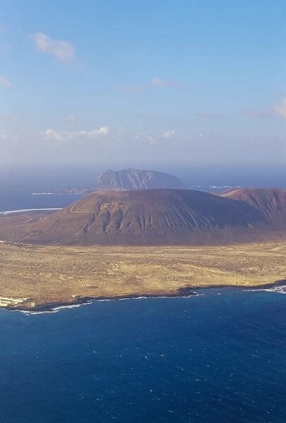 Aerial view of La Graciosa Island volcanoes from El Mirador del Rio, Lanzarote