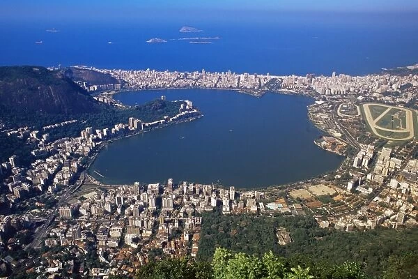 Aerial view of Lago Rodrigo de Freitas and the quarter of Ipanema, Rio de Janeiro