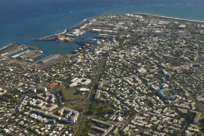 Framed Print : Aerial view of Le Port, La Reunion, Indian Ocean, Africa Framed Print : Aerial view of Le Port, La Reunion, Indian Ocean, Africa