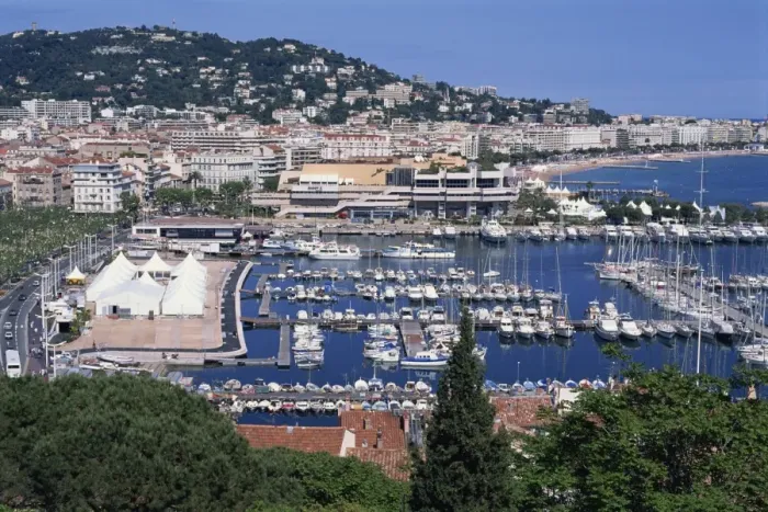 Framed Print : Aerial view over Le Suquet and boats in the harbour, old town, Cannes, Alpes Maritimes Framed Print : Aerial view over Le Suquet and boats in the harbour, old town, Cannes, Alpes Maritimes