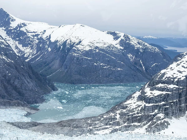Aerial view of the Leconte Glacier, flowing from the Stikine Ice Field near Petersburg