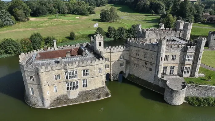Framed Print : Aerial view of Leeds Castle and moat, southeast of Maidstone, Kent, England, United Kingdom, Europe Framed Print : Aerial view of Leeds Castle and moat, southeast of Maidstone, Kent, England, United Kingdom, Europe