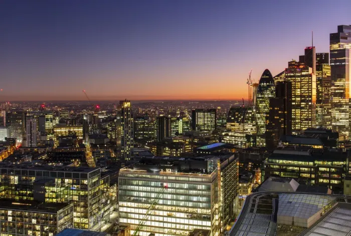 Framed Print : Aerial view of London skyline at sunset, including City of London skyscrapers, London, England, United Kingdom, Europe Framed Print : Aerial view of London skyline at sunset, including City of London skyscrapers, London, England, United Kingdom, Europe
