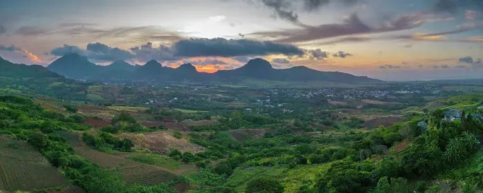 Framed Print : Aerial view of Long Mountain at sunset from near Congomah, Mauritius, Indian Ocean, Africa Framed Print : Aerial view of Long Mountain at sunset from near Congomah, Mauritius, Indian Ocean, Africa