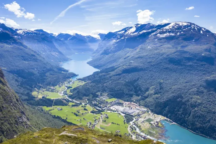 Framed Print : Aerial view of Lovatnet lake, Loen village and Nordfjord, Stryn, Sogn og Fjordane county Framed Print : Aerial view of Lovatnet lake, Loen village and Nordfjord, Stryn, Sogn og Fjordane county