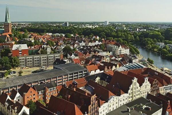 Aerial view of Lubeck, Schleswig-Holstein, Germany, Europe