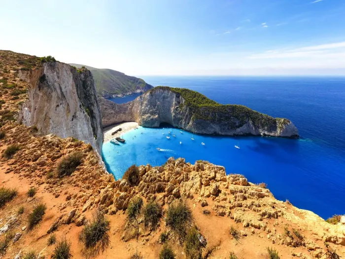 Framed Print : Aerial view of majestic cliffs above the idyllic Navagio Beach (Shipwreck Beach), Zakynthos island, Greek Islands, Greece, Europe Framed Print : Aerial view of majestic cliffs above the idyllic Navagio Beach (Shipwreck Beach), Zakynthos island, Greek Islands, Greece, Europe