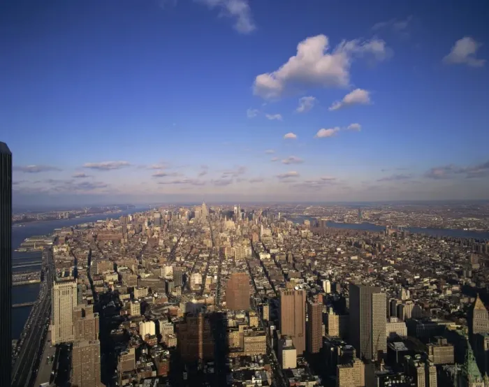 Framed Print : Aerial view over Manhattan skyline, looking uptown from the World Trade Centre Framed Print : Aerial view over Manhattan skyline, looking uptown from the World Trade Centre