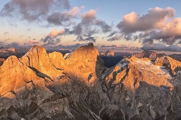 Aerial view of Marmolada, Gran Vernel, Sasso Vernale and Cima Ombretta, Dolomites
