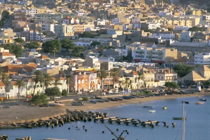 Framed Print : Aerial view of Mindelo, island of Sao Vicente, Cape Verde Islands, Africa Framed Print : Aerial view of Mindelo, island of Sao Vicente, Cape Verde Islands, Africa