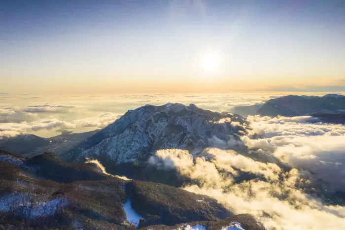 Framed Print : Aerial view of Monte Coltignone in a sea of clouds seen from Piani Resinelli, Lake Como Framed Print : Aerial view of Monte Coltignone in a sea of clouds seen from Piani Resinelli, Lake Como