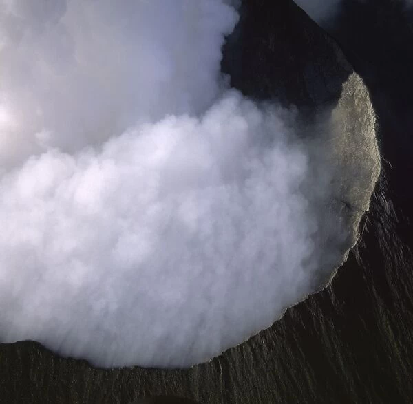 Aerial view of Mount Nyiragongo, an active volcano in the Virunga Mountains in Virunga National Park, near the border with Rwanda, known for its recent devastating eruptions, Democratic Republic of the Congo, Great Rift