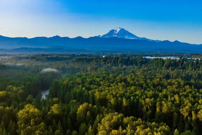 Framed Print : Aerial view of Mount Rainier at sunrise, Washington State, United States of America Framed Print : Aerial view of Mount Rainier at sunrise, Washington State, United States of America