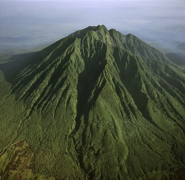 Aerial view of Mount Sabyinyo, an extinct volcano and oldest of the Virunga Mountains