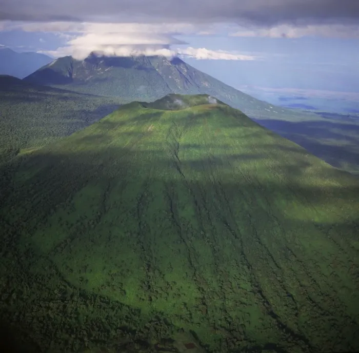 Framed Print : Aerial view of Mount Visoke (Mount Bisoke), an extinct volcano, straddling border of Rwanda Framed Print : Aerial view of Mount Visoke (Mount Bisoke), an extinct volcano, straddling border of Rwanda