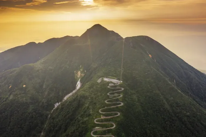 Framed Print : Aerial view of mountain road on Mount Iwaki, Aomori prefecture, Tohoku, Honshu, Japan Framed Print : Aerial view of mountain road on Mount Iwaki, Aomori prefecture, Tohoku, Honshu, Japan