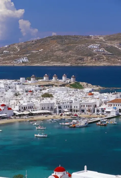 Framed Print : Aerial view of Mykonos (Hora) and harbour Framed Print : Aerial view of Mykonos (Hora) and harbour