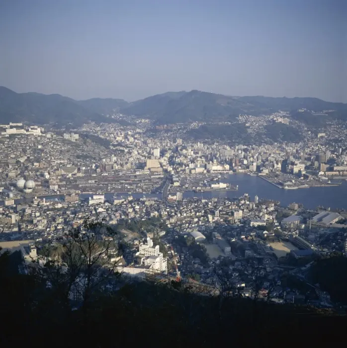 Framed Print : Aerial view over Nagasaki harbour Framed Print : Aerial view over Nagasaki harbour