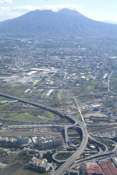 Aerial view of Naples with Mount Vesuvius behind