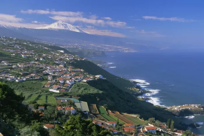 Framed Print : Aerial view of the north coast and Mount Teide Framed Print : Aerial view of the north coast and Mount Teide