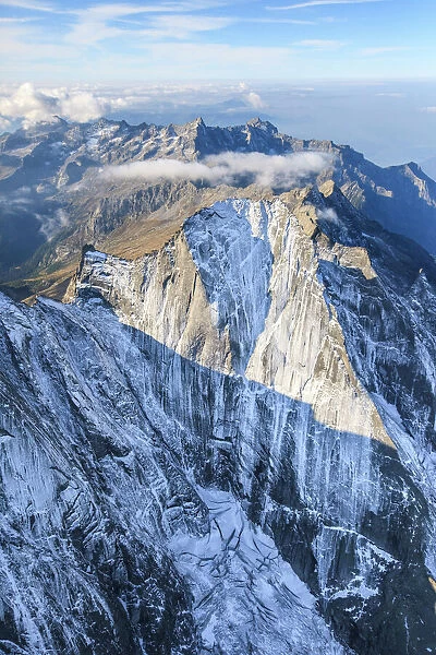 Aerial view of the north face of Piz Badile located between Masino and Bregaglia Valley