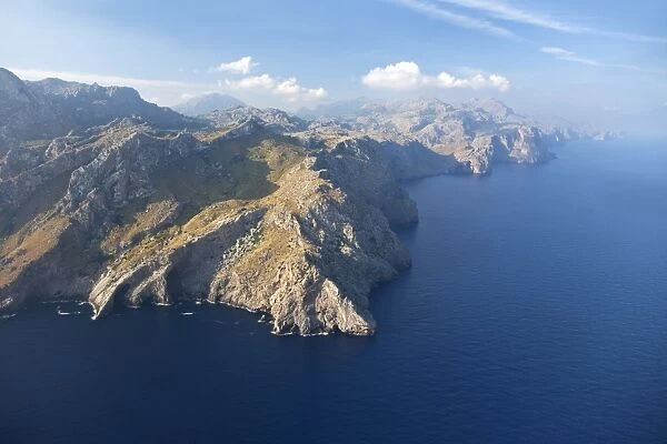Aerial view of northern coastline of island in early morning summer, Majorca