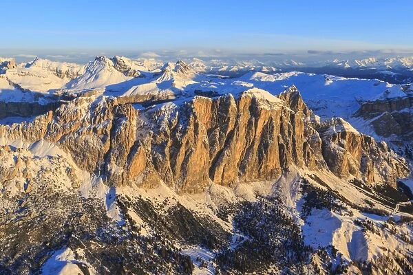 Aerial view of the Odle at sunset, Gardena Valley, Dolomites, Trentino-Alto Adige