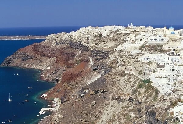 Aerial view of Oia village and coastline