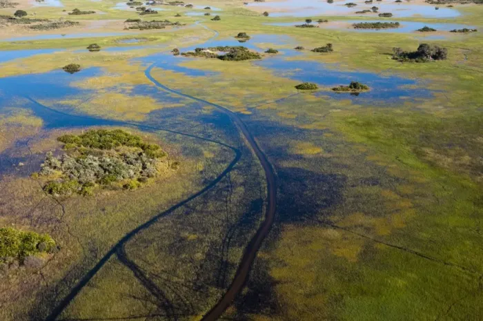Framed Print : Aerial view of Okavango Delta, Botswana, Africa Framed Print : Aerial view of Okavango Delta, Botswana, Africa