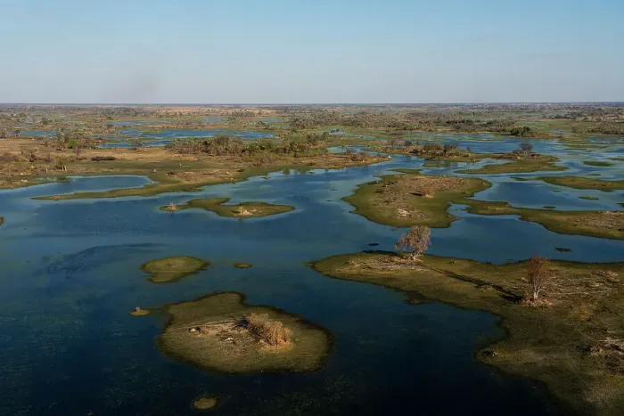 Framed Print : Aerial view of the Okavango Delta, UNESCO World Heritage Site, Botswana, Africa Framed Print : Aerial view of the Okavango Delta, UNESCO World Heritage Site, Botswana, Africa
