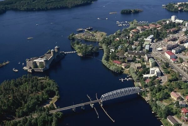 Aerial view of Olavinlinna Castle, Savonlinna, Finland, Scandinavia, Europe