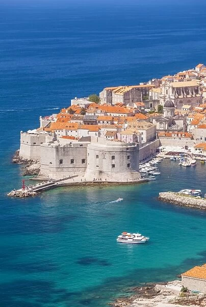 Aerial view of Old Port and Dubrovnik Old Town, UNESCO World Heritage Site, Dubrovnik