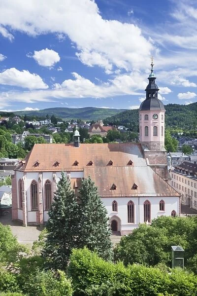 Aerial view of the old town with Stiftskirche collegiate church, Baden-Baden, Black Forest, Baden Wurttemberg, Germany, Europe