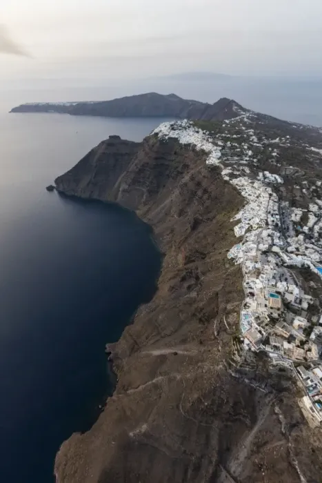 Framed Print : Aerial view of the old village of Firostefani, Santorini, Cyclades, Greek Islands Framed Print : Aerial view of the old village of Firostefani, Santorini, Cyclades, Greek Islands