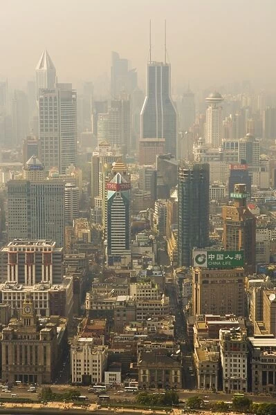 Aerial view from Oriental Pearl Tower of Huangpu District, Shanghai, China, Asia