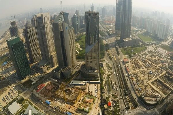 Aerial view from Oriental Pearl Tower of Lujiazui Finance and Trade zone