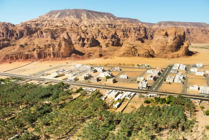 Framed Print : Aerial view of Palm grove and farms in the oasis of AlUla, Medina Province, Saudi Arabia Framed Print : Aerial view of Palm grove and farms in the oasis of AlUla, Medina Province, Saudi Arabia