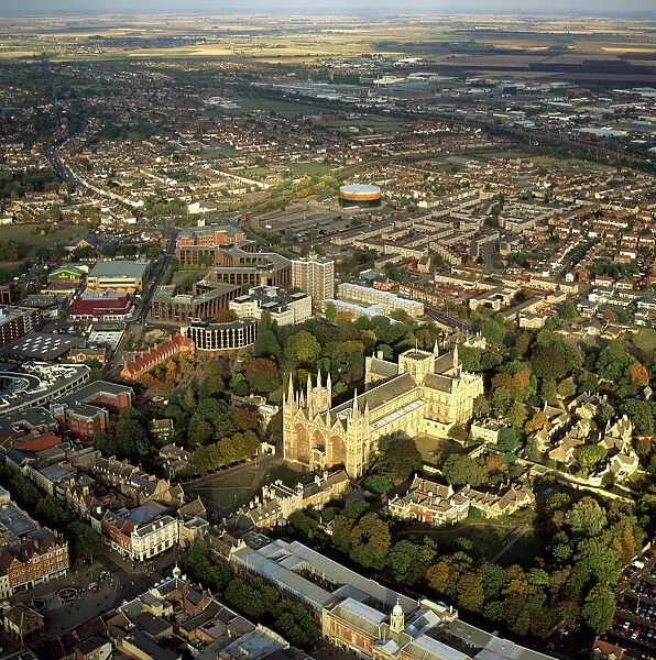 Aerial view of Peterborough Cathedral and city, Peterborough, Cambridgeshire