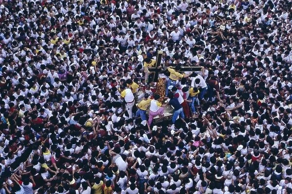 Aerial view of pilgrims and devotees taking part in