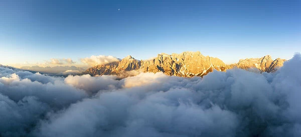 Aerial view of Popera group, Cima Undici and Croda Rossa di Sesto rock peaks emerging